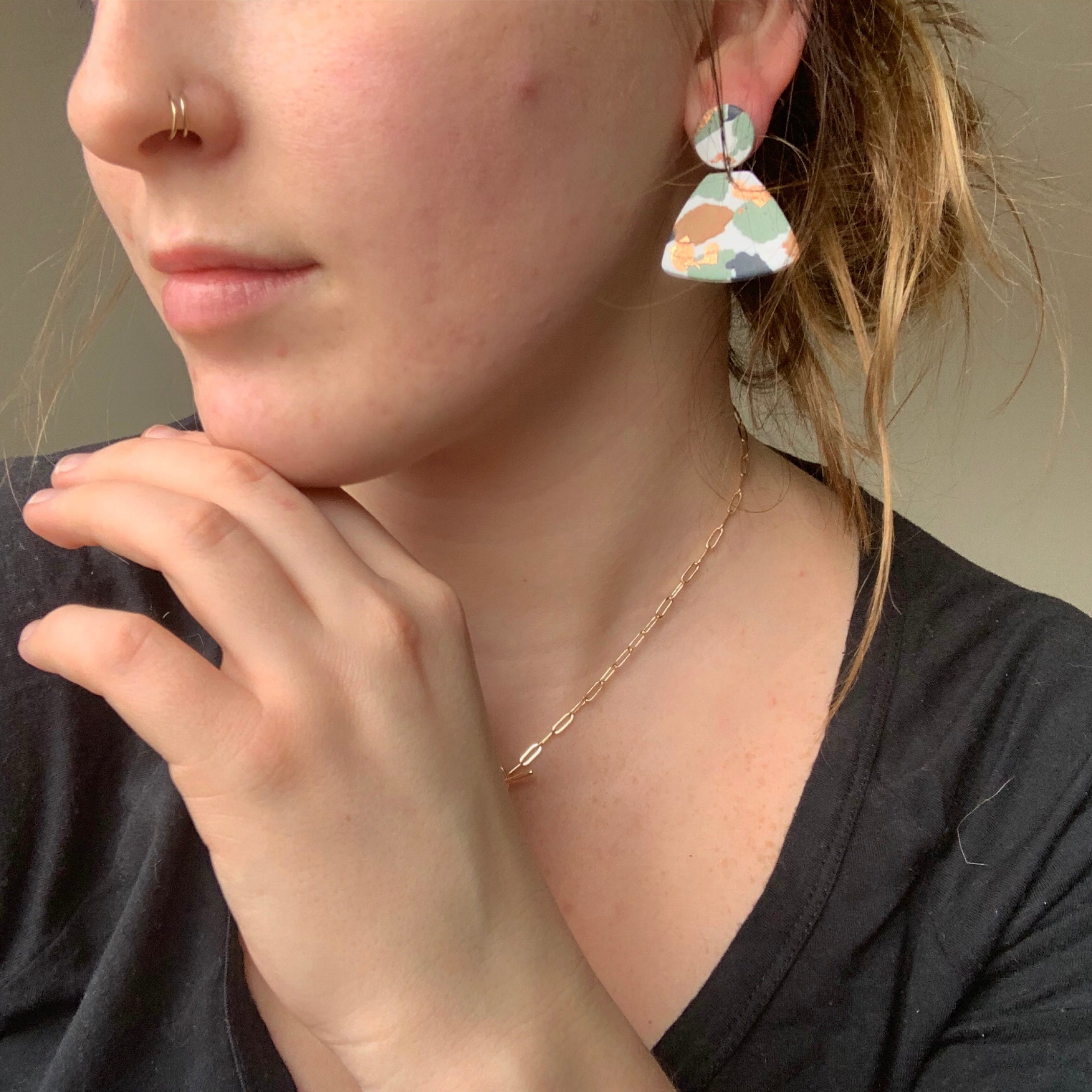 Mini Terrazzo Dangles (Caramel, Sage, Navy)