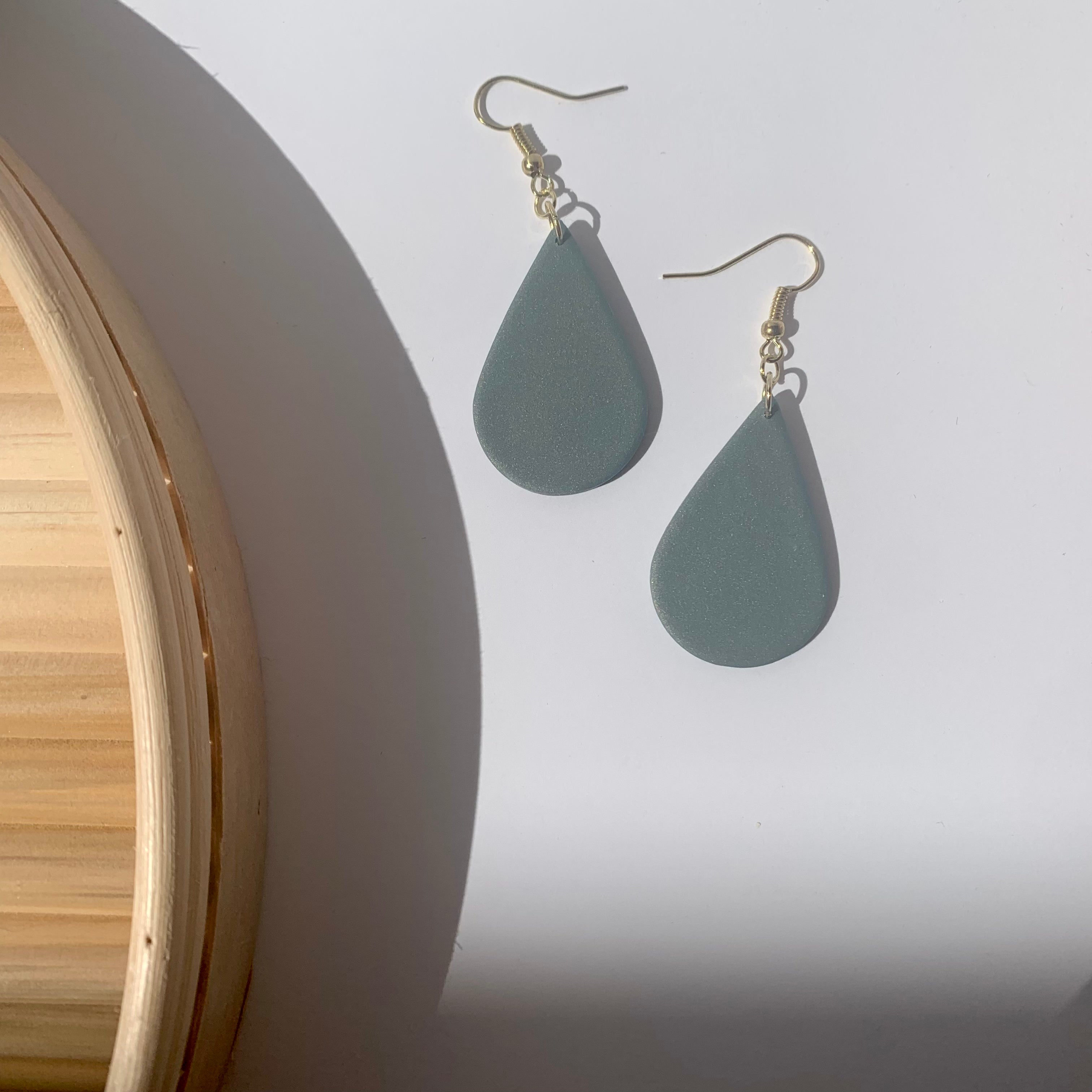 Teal Drop Dangles with Gold Shimmer