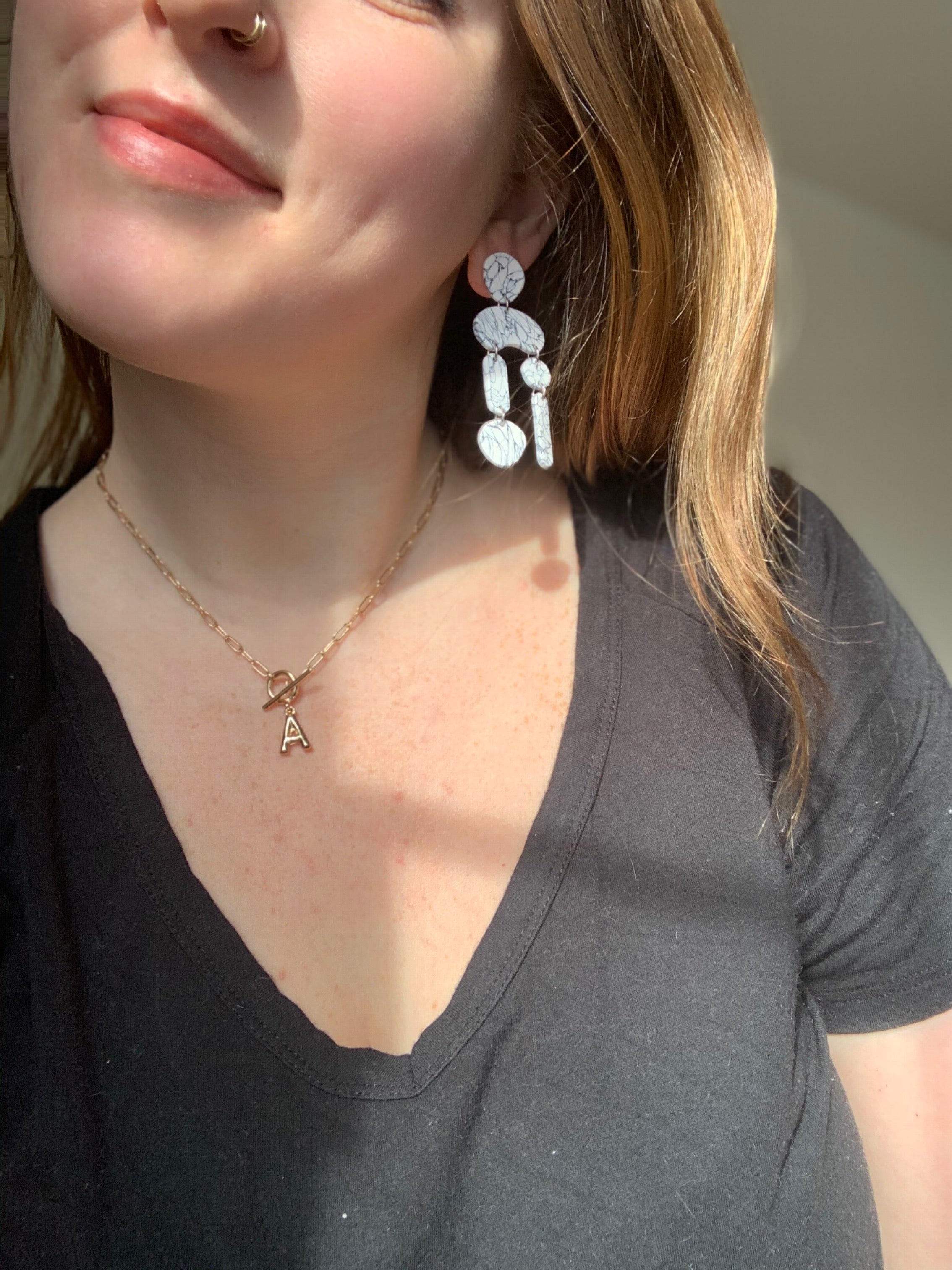 Asymmetrical Faux Howlite Dangles