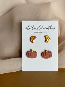 Pumpkin and Hammered Gold Moon Stud Pack