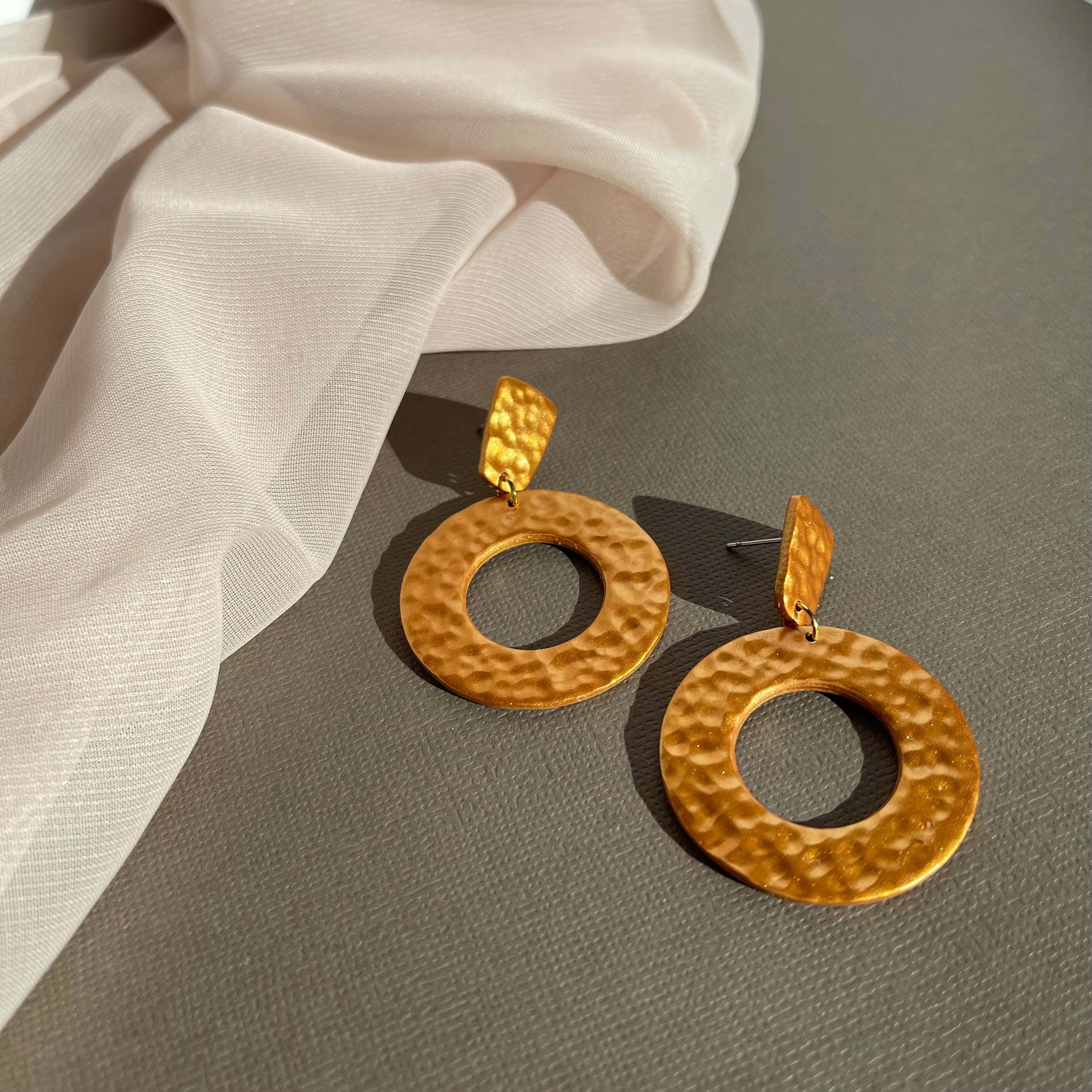 Hammered Gold Circle Dangles