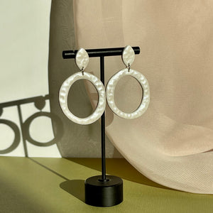 Textured White Hoop Dangles